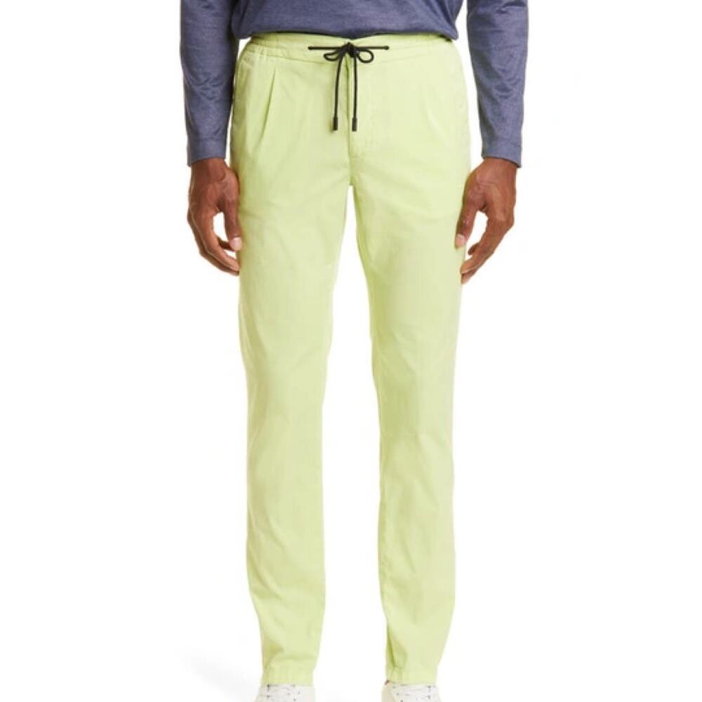 Canali Black Edition NWT Pleated Drawstring Chinos Jogger Size 52 (US 35) Neon